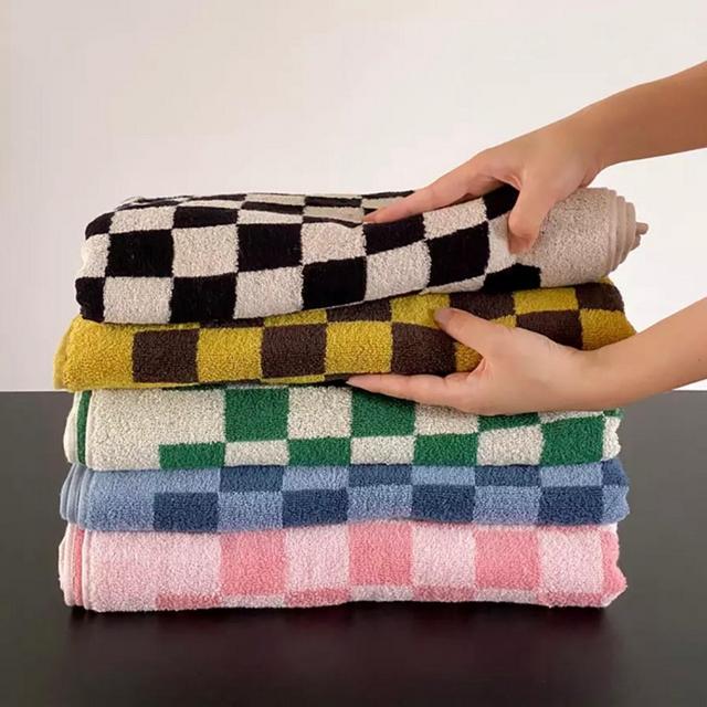 Retro Checkerboard Beach Bath Towels For Adults Cotton Face Towel Absorbent Household Bathroom Accessories Sets