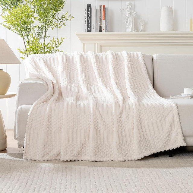50x70 Inch Beige Throw Blanket - Soft & Fluffy Fleece, Cute & Aesthetic, Perfect for Sofa, Couch, Chair, Bed, Living Room & Bedroom, All-Season Use, Plush & Cozy Decorative Blanket