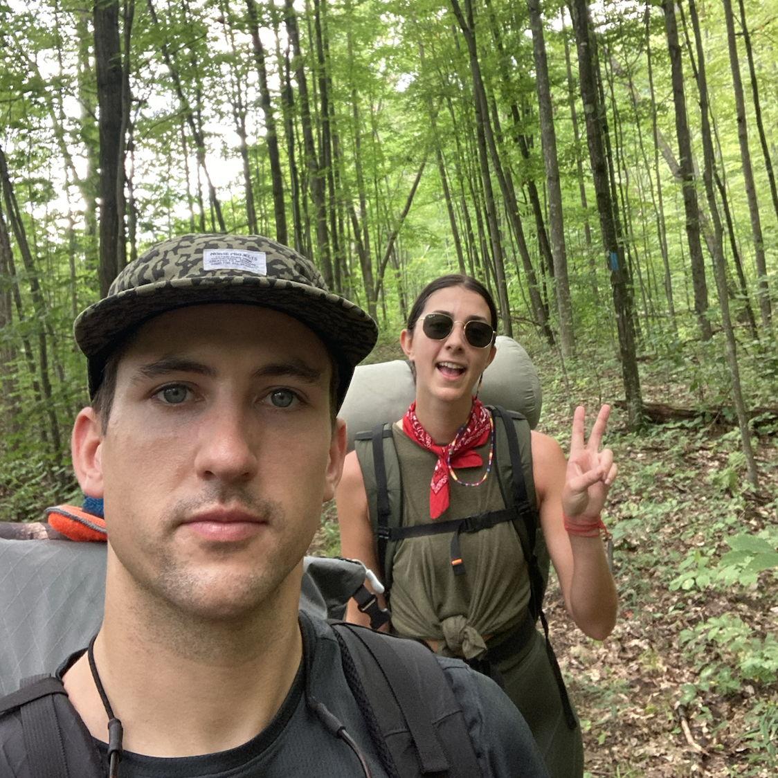 Backpack camping in Michigan, Sebastian kindly carried both of our bags in the final few miles of the second day :)