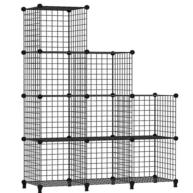 Wire Cube Storage Organizer, 9-Cube Metal Wire C Grids Storage Bins Shelf, Modular Closet Organizer Shelves, Shelving Units Cabinet for Bedroom, Office, Home 36”L × 12”W × 48”H Black