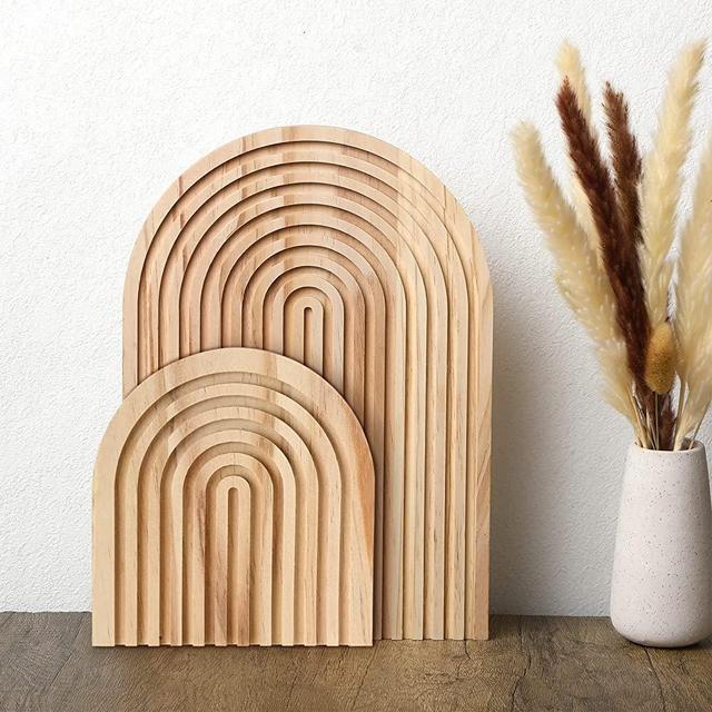2 Pieces Decorative Wood Cutting Board Wooden Board Rainbow Shaped Wood Serving Board Boho Cutting Board Decor Decorative Serving Trays for Home Kitchen Shelf Decoration, 2 Sizes