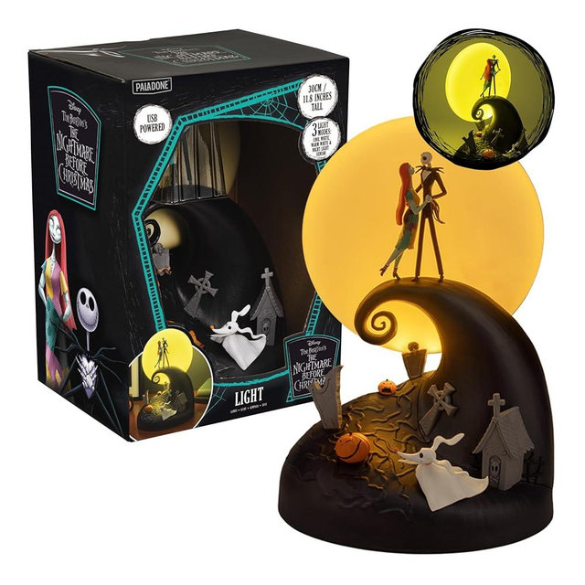 Paladone Nightmare Before Christmas Diorama Light – 30cm (11.8") LED Spiral Hill Lamp with Jack & Sally Figurines, USB Powered with Warm & Cool Light Modes, Home Décor for Fans