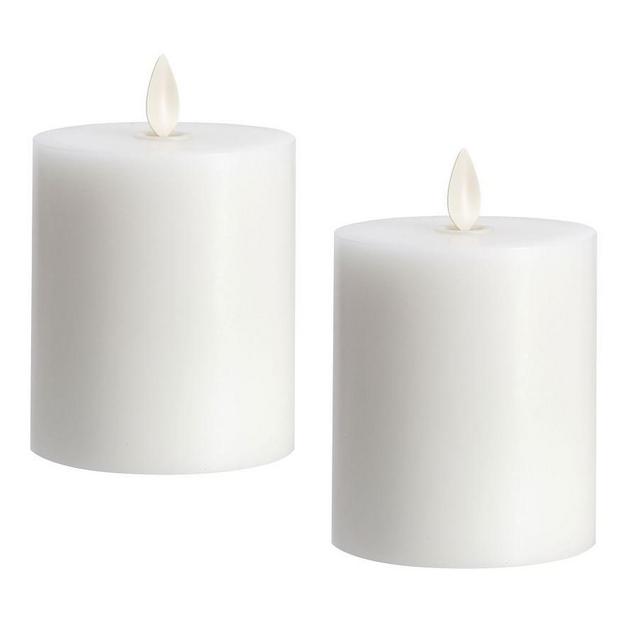 Premium Flickering Flameless Wax Pillar Candle, Set of 2, 3"x3.5" - White