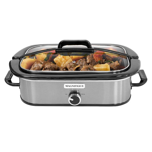 4-Quart Slow Cooker with Casserole Manual Warm Setting - Perfect Kitchen Small Appliance for Family Dinners, Dishwasher Safe Crock, Stainless Steel