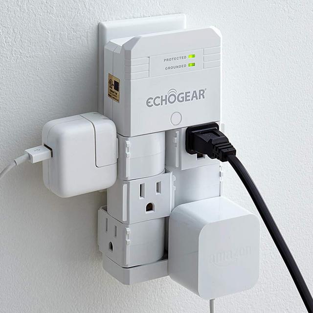 ECHOGEAR On-Wall Surge Protector with 6 Pivoting AC Outlets & 1080 Joules of Surge Protection - Low Profile Design Installs Over Existing Outlets to Protect Your Gear