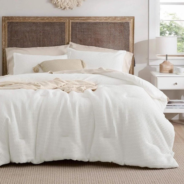 Cotton Waffle Weave Comforter Set (WHITE)
