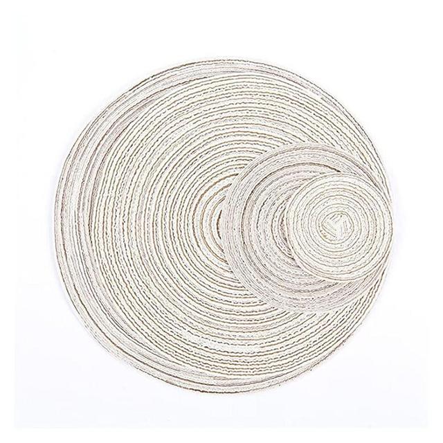 PINGQI SUSONGXIANAIESHANGHANG 8pcs/lot Kitchen Tools Table Mat Round Placemat Hand Knitted Cup Mat Fit for Home Garden Tableware Pad (Color : DEWWAFAB-Beige, Size : Round)