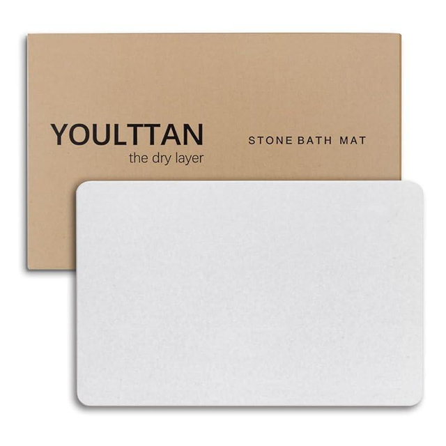 YOULTTAN Stone Bath Mat 24"x16" - Diatomaceous Earth Shower Mat, Quick Dry, Anti-Slip, Modern Design with Bonus Non-Slip Pad - Perfect for Home Safety and Style,Light Gray