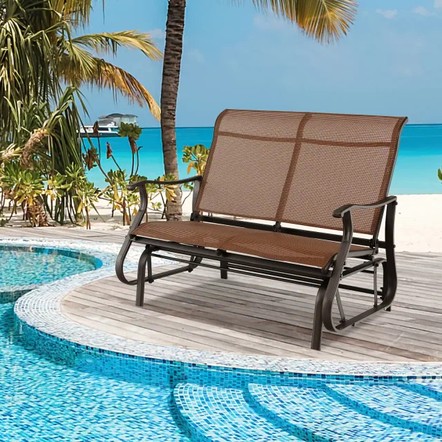 Costway 2-Person Patio Swing Glider Bench Loveseat Rocking Chair High Back Deck