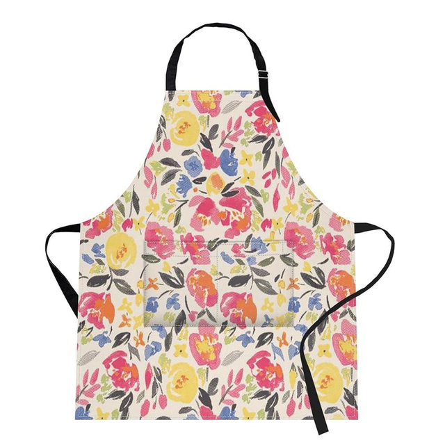 Bribay Aprons For Women, Home Kitchen Cooking Baking Gardening for Men With Pockets, Vintage Floral Flower Tropical Botanical Pink 32x28 inch