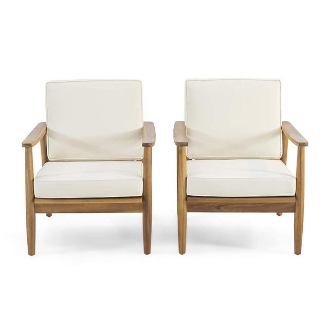 Christopher Knight Home 312643 Felix Outdoor Acacia Wood Club Chair (Set of 2), Teak Finish, Beige