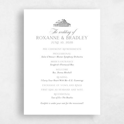Dark Charcoal, White Wedding Program - Heritage Barn