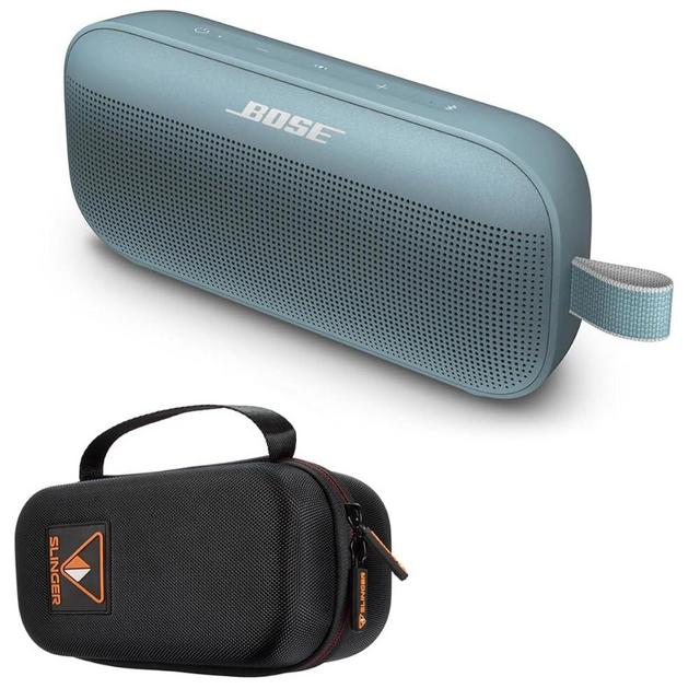 SoundLink Flex Bluetooth Speaker, Portable Speaker with Microphone, Wireless Waterproof Speaker for Travel, Outdoor and Pool Use with Slinger Hard Travel Case & USB Plug (Stone Blue)