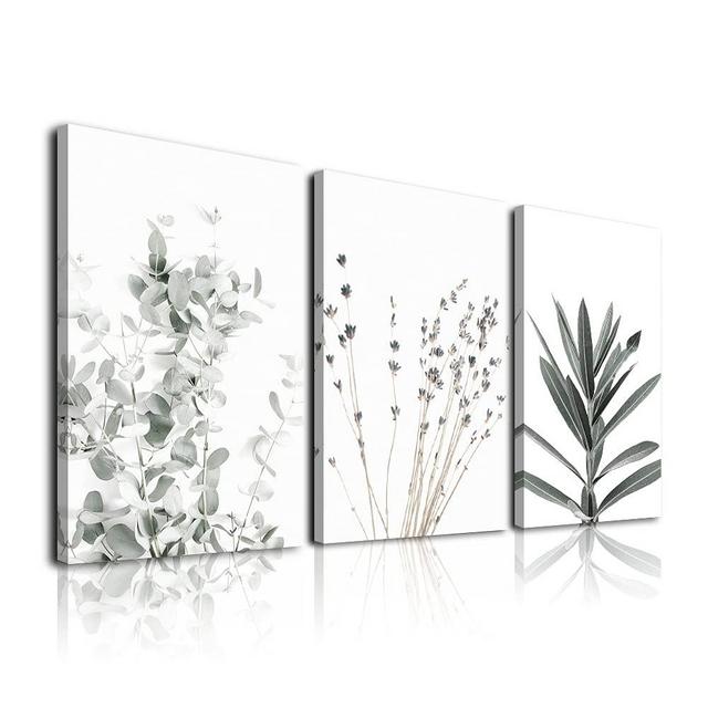 Plant Wall Art Botanical Floral Wall Decor Flower Leaves Wall Art Boho Leaf ​Eucalyptu Framed Art Prints Home Decoration 16 X 24" Sets 3 Panels