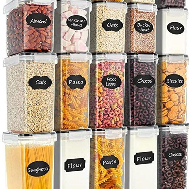 Airtight Food Storage Containers 25-Piece Set, Kitchen & Pantry Organization, BPA Free Plastic Storage Containers with Lids, for Cereal, Flour, Sugar, Baking Supplies, Labels & Measuring Cups