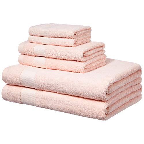 AmazonBasics Everyday Bath Towels, 6 Piece Set, Blush, 100% Soft Cotton, Durable