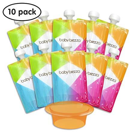 Baby Brezza Reusable Baby Food Storage Pouches, 10 Pack 7oz - Make Organic Food Puree for Kids or Toddlers and Store in Refillable Squeeze Pouches, Bulk Set is Freezer Safe & Washable