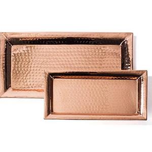 Hammered Tray – Set of 2, Serving Platter 16x8 Inch, Rectangular Serving Dish 12x6 Inch, Pure Copper, Stackable - Nesting Trays by Colleta Home