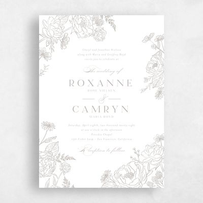 Grey Floral Wedding Invitation - Astrid Portrait Letterpress
