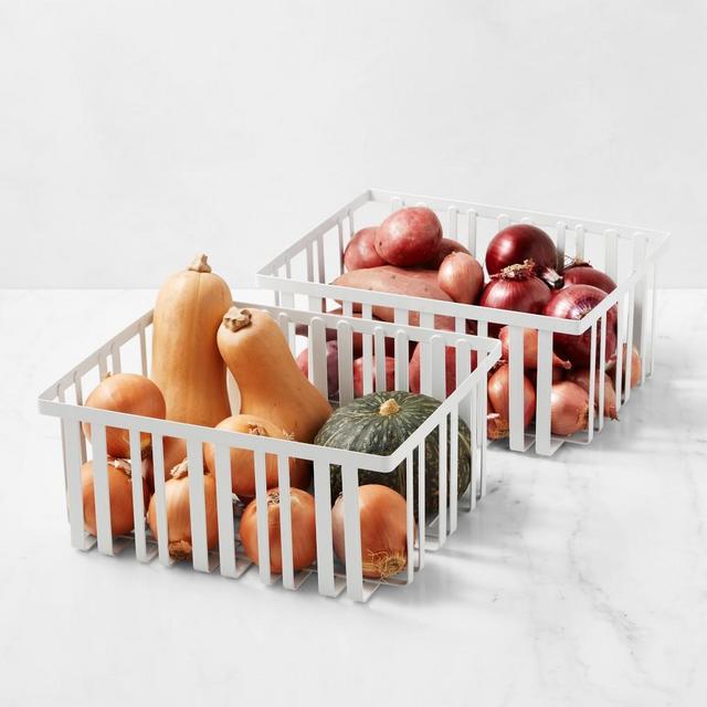 White Powder Coat Fridge Organization Bin Powder Coated Metal Large, Set of 2
