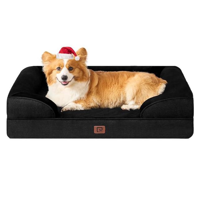 EHEYCIGA Orthopedic Dog Beds for Large Dogs, Waterproof Memory Foam Large Dog Bed with Sides, Non-Slip Bottom and Egg-Crate Foam Large Dog Couch Bed with Washable Removable Cover, Black