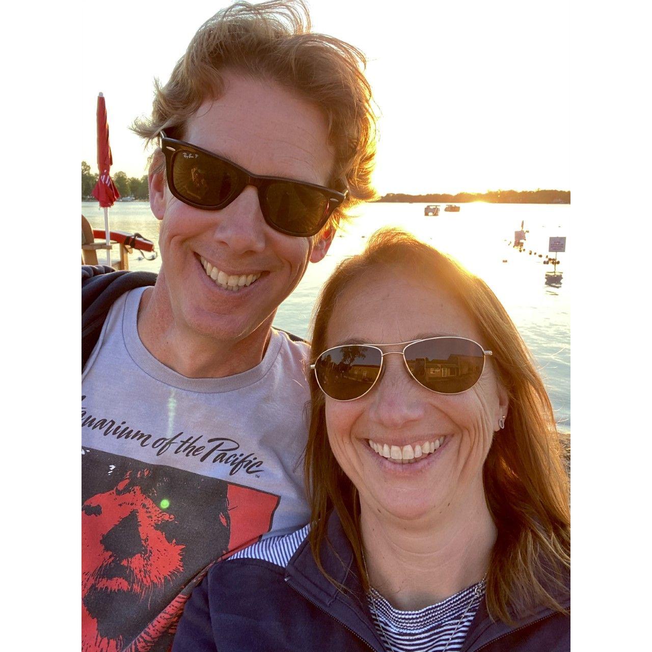 Crystal Lake at sunset in August-one of us thought it was warm, one of us needed a sweatshirt as it had dropped below 80*