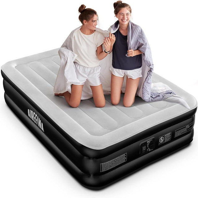 Airefina Upgraded 18" Full Size Air Mattress, Double Airbed with Built in Pump, Blow up Mattress 3 Mins Self-Inflation/Deflation, Stable & Durable Type-0 Technology Bed for Home & Camping, 75x54x18in