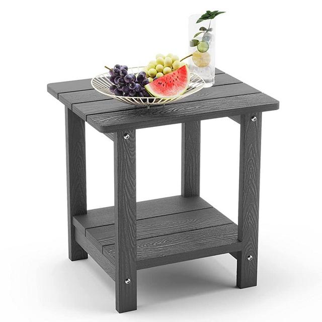 LUE BONA Adirondack Outdoor Side Table, 2-Tier Dark Grey Poly Patio End Table Weather Resistant, Morden Side Table for Patio, Pool, Porch
