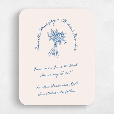 Blue Rounded Wedding Save the Date - Cerise Portrait