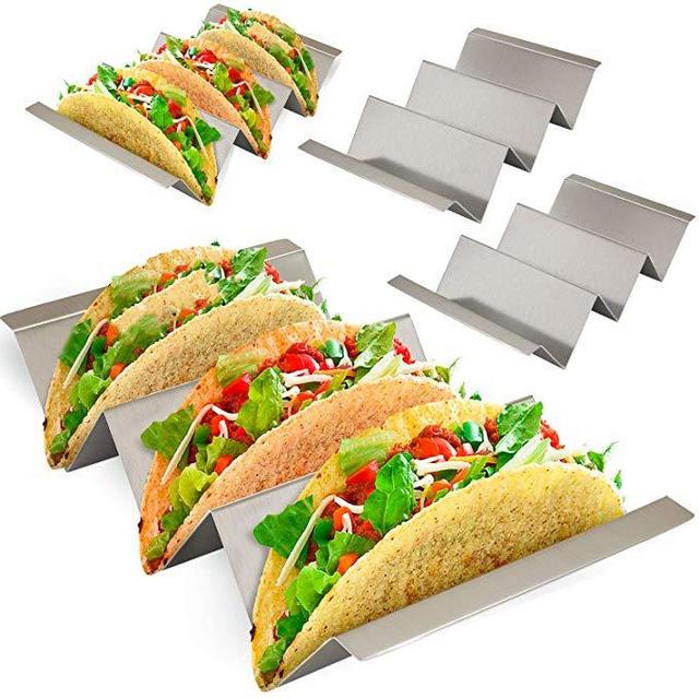 Taco Holder 4 Pack | Stainless Steel Taco Stand | With No Slip Side Handles | Metal Racks Holders for Taco Shell, Tortilla And More | Oven And Grill Safe