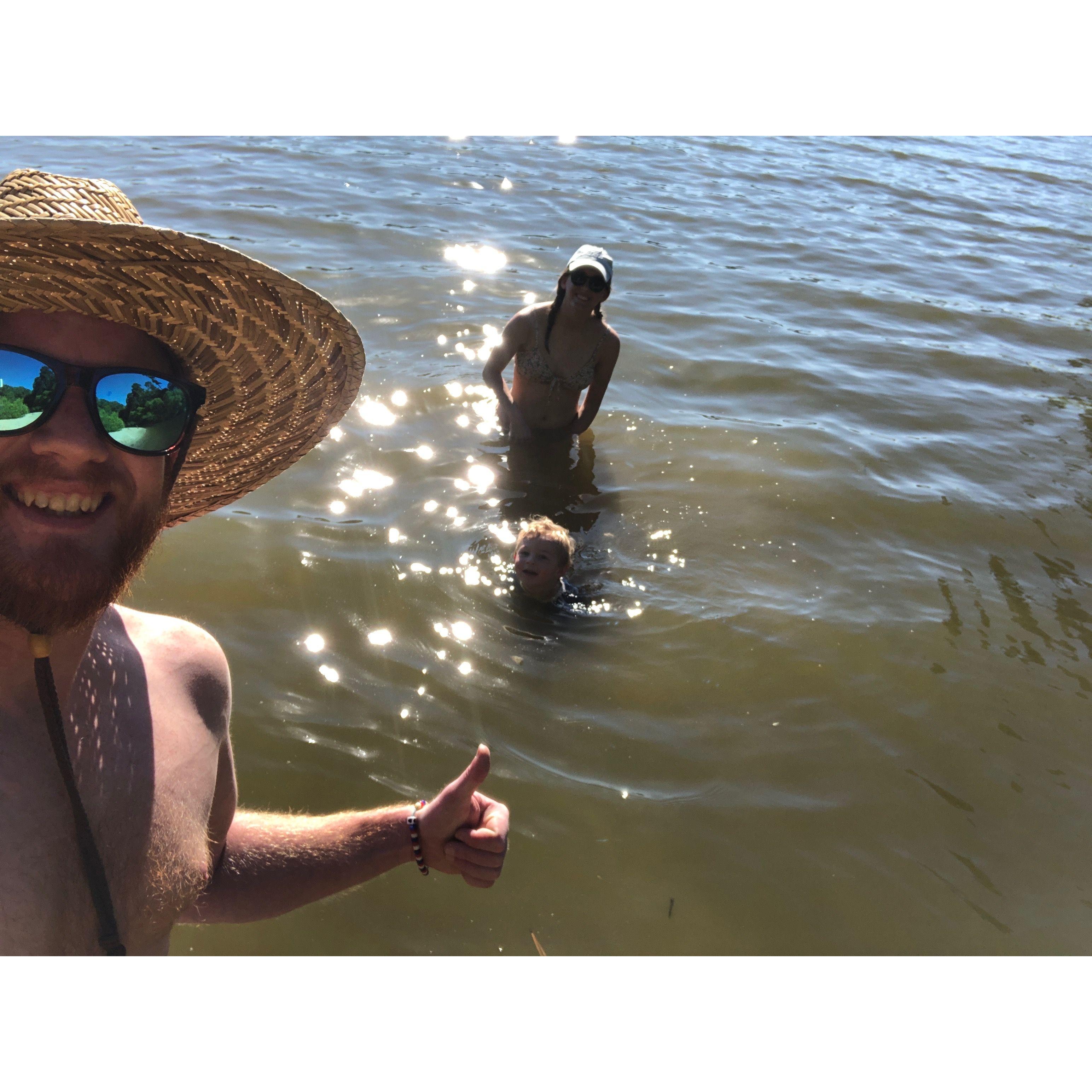 Hanging out at Jordan Lake with our best buddy Owen!