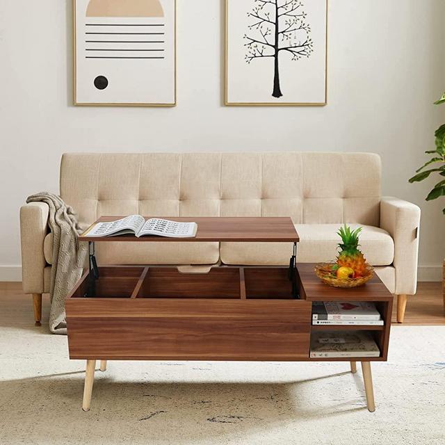 Lift Top Coffee Table with Hidden Compartment,Big Storage Space and Adjustable Storage Shelf Lift Tabletop Dining Table for Home Living Room, Office (Brown)