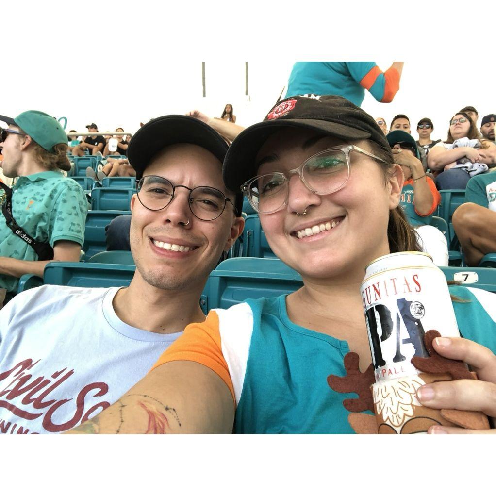 Our first Miami Dolphins game together, coincidentally playing against our future state's team (Carolina Panthers). The Dolphins won 33-10.