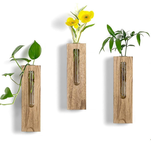 Walasis Wall Plant Propagation Stations - Hanging Glass Terrarium Tubes for Cuttings Air Plants Small Flower Pothos Bud Vase - Rustic Wall Decor for Farmhouse