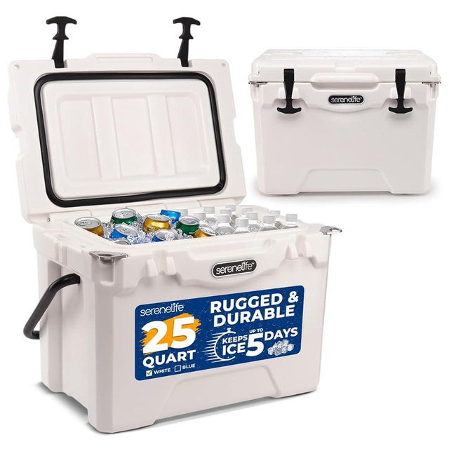 SereneLife Ultra-Tough 25 Quart Rotomolded Cooler Box, Holds Upto 36 Cans, Keeps Ice Up to 5 Days, Heavy-Duty Insulated Portable Ice Chest Box, Ideal for Travel, Camping, Beach, and Outdoor Adventures