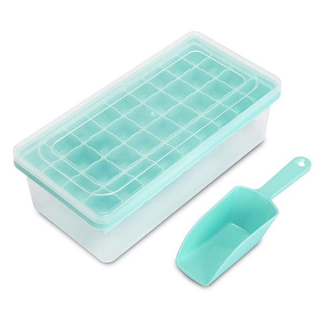 CZWL&HG Ice Cube Tray With Lid and Bin|36 Nugget Silicone Ice Tray| Flexible Safe Ice Cube Molds Comes with Ice Container, Scoop and Cover (green)