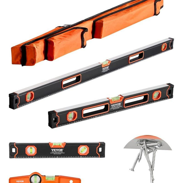 VEVOR 4-Piece Torpedo Level, 48/24/16/10 Inch All Magnetic Levels Set, Fluorescent Light Up Bubble Vials Ruler for 45/90/180 Degree, Aluminum Alloy Magnetic Box Leveler Tool, SAE and Metric Scale