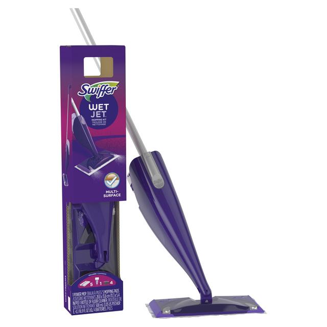 Swiffer WetJet Floor Mop Starter Kit, 1 Power Mop, 5 Mopping Pads, 1 Floor Cleaner Liquid Solution