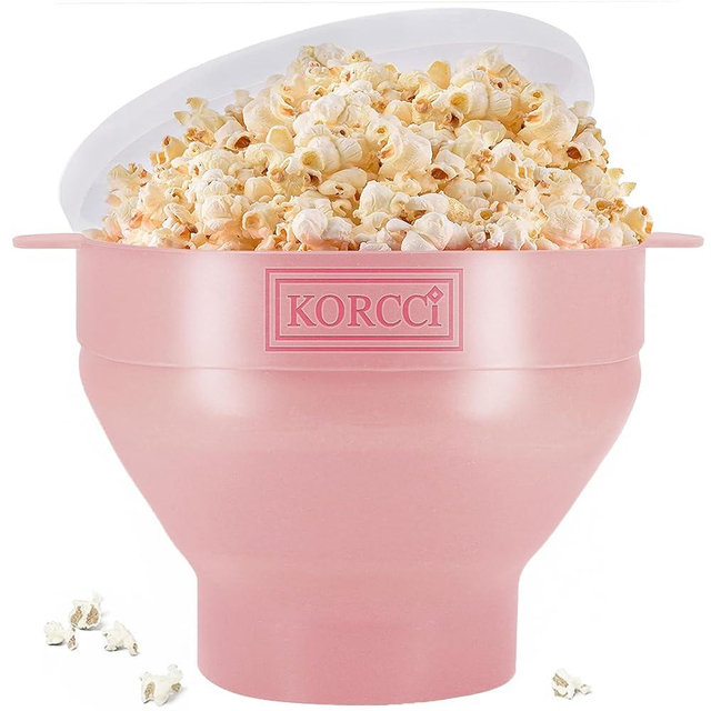 The Original Korcci Microwaveable Silicone Popcorn Popper, Microwave Popcorn Popper, Collapsible Microwave Popcorn Maker Bowl, No Oil Required, Use In Microwave, Dishwasher Safe (Pink)