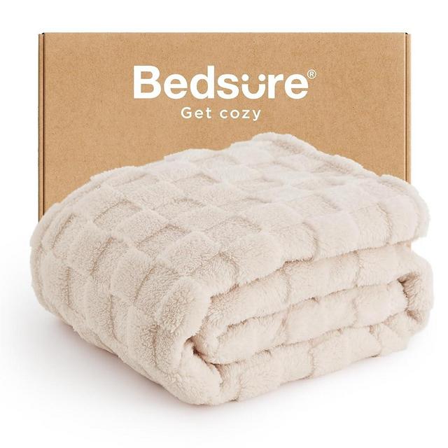 Bedsure Light Beige Fleece Blanket for Couch - Checkered Throw Blanket for Women, Cute Soft Cozy Throw for Girls, 50x60 Inches