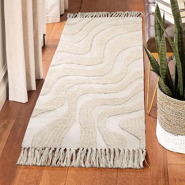 Castage Boho Runner Rug 2’x4.3’ Washable Rug Runners for Hallways Entryway Kitchen Bathroom Bedroom Cream Beige Throw Rugs with Tassel Vintage Decor Small Long Neutral Carpet Farmhouse Tufted Woven