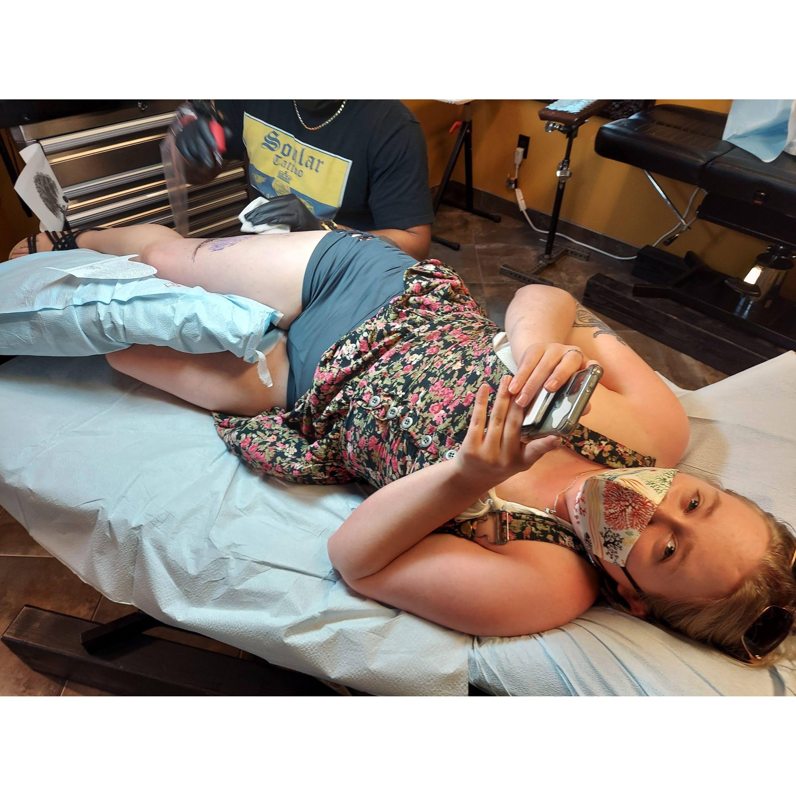 Trish getting tattooed in Hawaii!