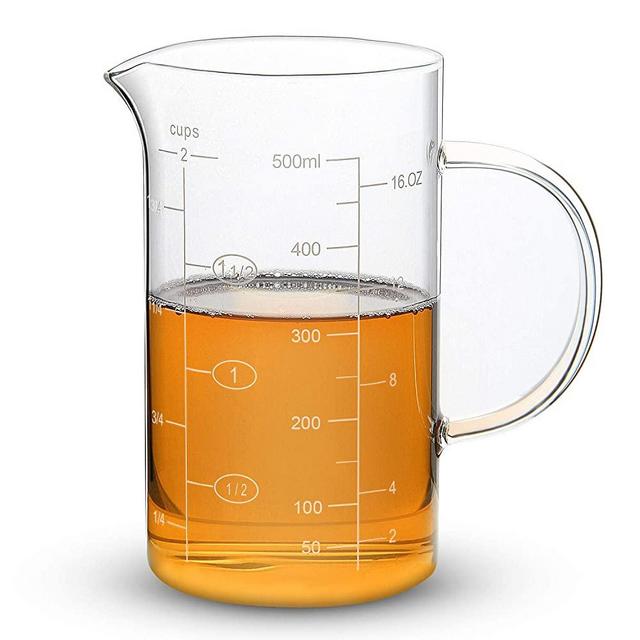 Clopare Glass Measuring Cup with Measurements, 2-Cup, High Borosilicate Clear Measuring Cups with Insulated handle, 16oz, 500ml