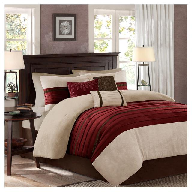 Red Dakota Microsuede Pieced Comforter Set (Queen)7pcs