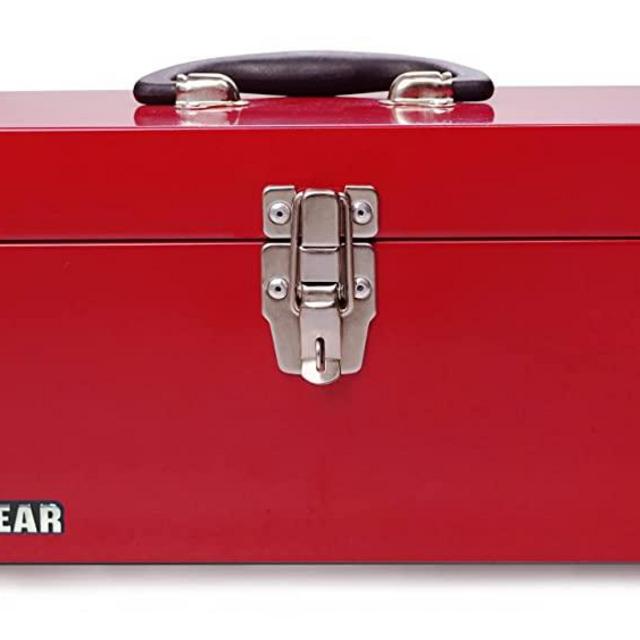 16" Portable Steel Heavy-duty Tool Box 18-Gauge with Metal Latch and Handle Red