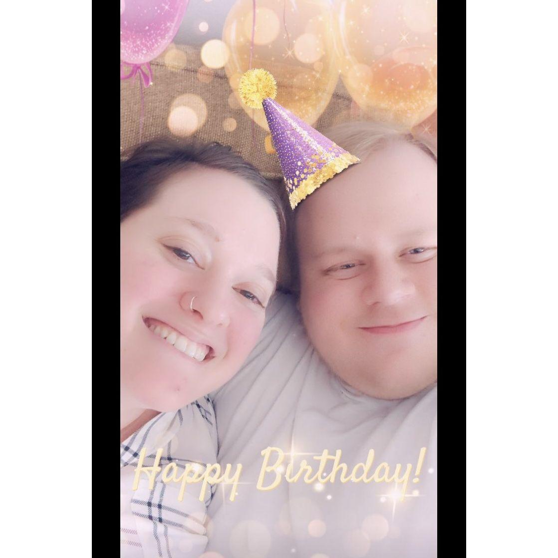 Our first photo together as a couple. Johnny's 28th birrthday. Not enough filters to make him feel younger.