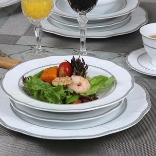 Lorren Home Trends 24-Piece Wavy Fine China Lattice Dinnerware Set, Service for 4