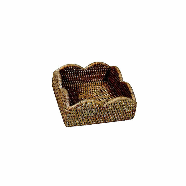 Caspari Rattan Scalloped Luncheon Napkin Holders in Natural - 1 Napkin Holder