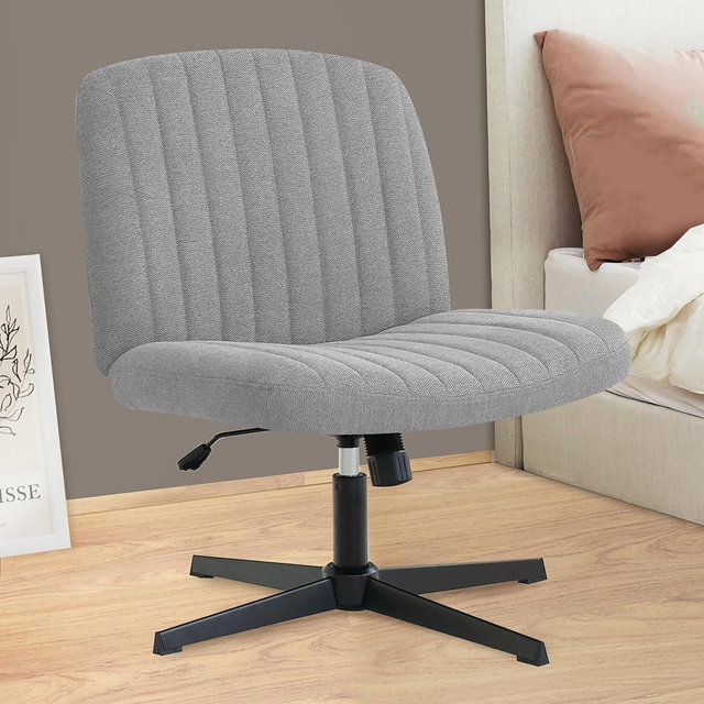 Orange Factory Cross Legged Office Desk Chair No Wheels Fabric Padded Modern Swivel Height Adjustable Wide Seat Computer Task Vanity Chair for Home Office Mid Back Accent Chair (Grey)