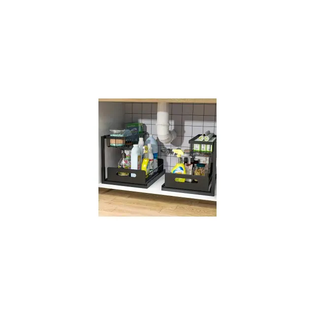 2 pcs kitchen rack for sink organization and storage, under sink organization, sliding pull-out cabinet organization rack, metal sliding drawer